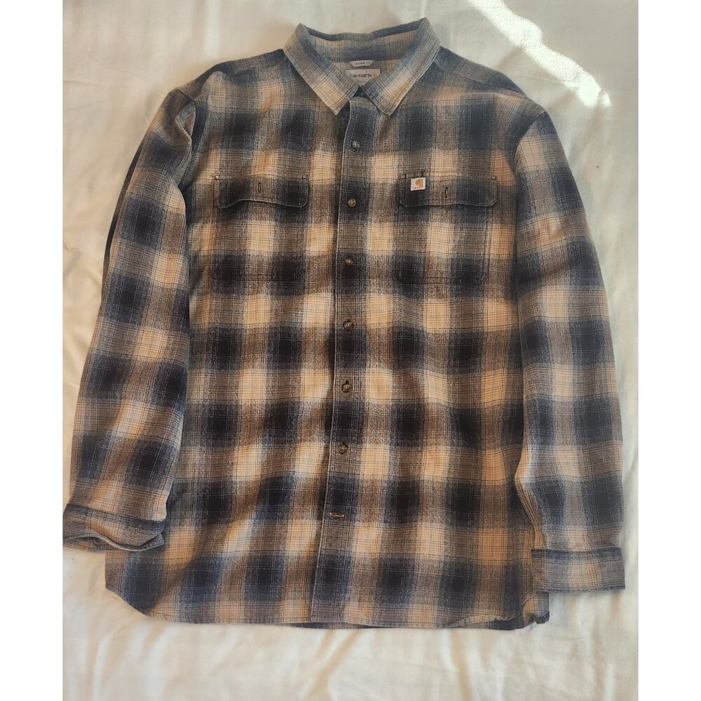 Carhartt Flannel Shirt Mens 2XL Original Fit Navy Plaid Heavyweight